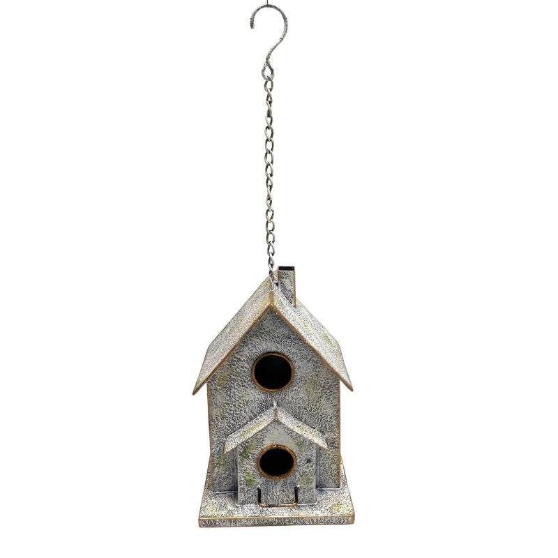 Free Standing Bird Feeder 16x14x52cm - Distressed White, Multi-Color Iron
