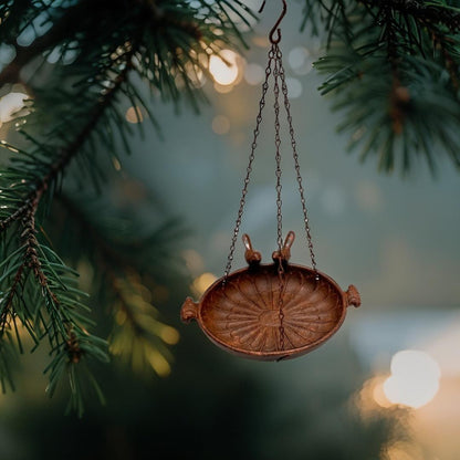 Rust Brown Hanging Cast-Iron Birdfeeder with 2 Birds, 41cm