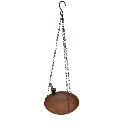 Hanging Cast-Iron Rust Birdfeeder w Bird 40cm