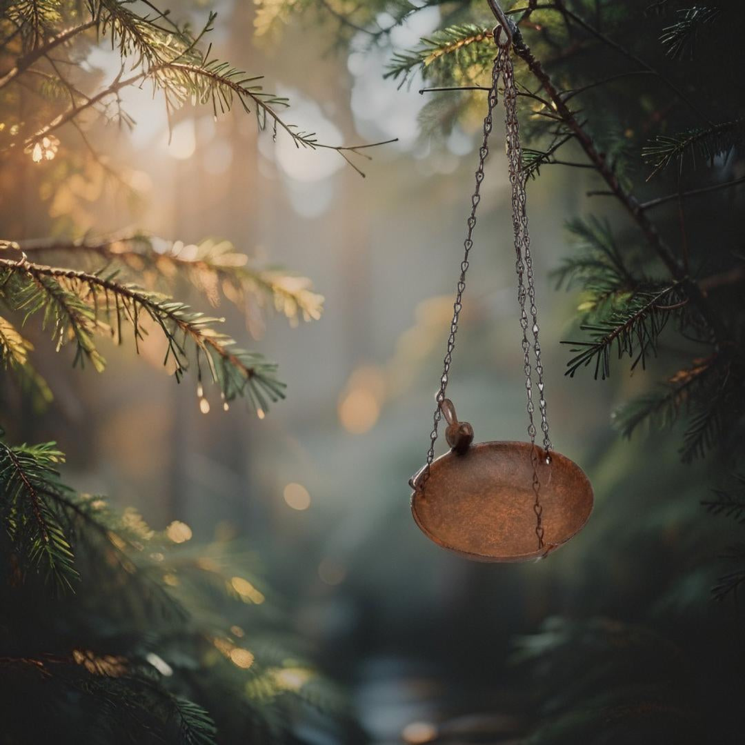 Hanging Cast-Iron Rust Birdfeeder w Bird 40cm