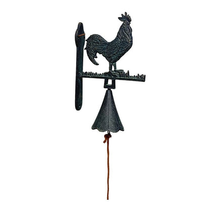 Cast-Iron Rooster Doorpost with Bell, Antique Brown, 30cm