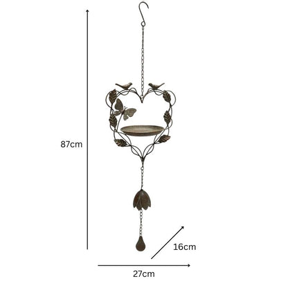 Premium Free Standing Bird Feeder - Heart-Shape Iron w/ Butterfly & Birds - Antique Green