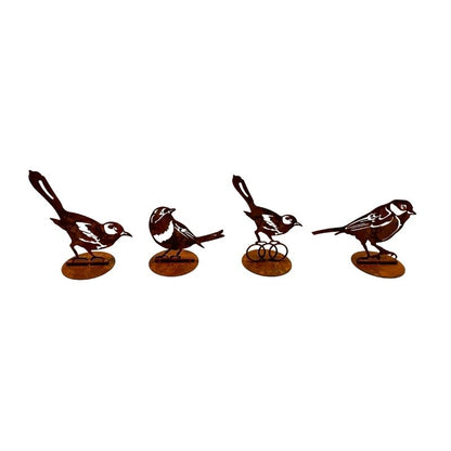 Laser Cut Birds on Base Set - 4 Assorted Rust Iron 19cm