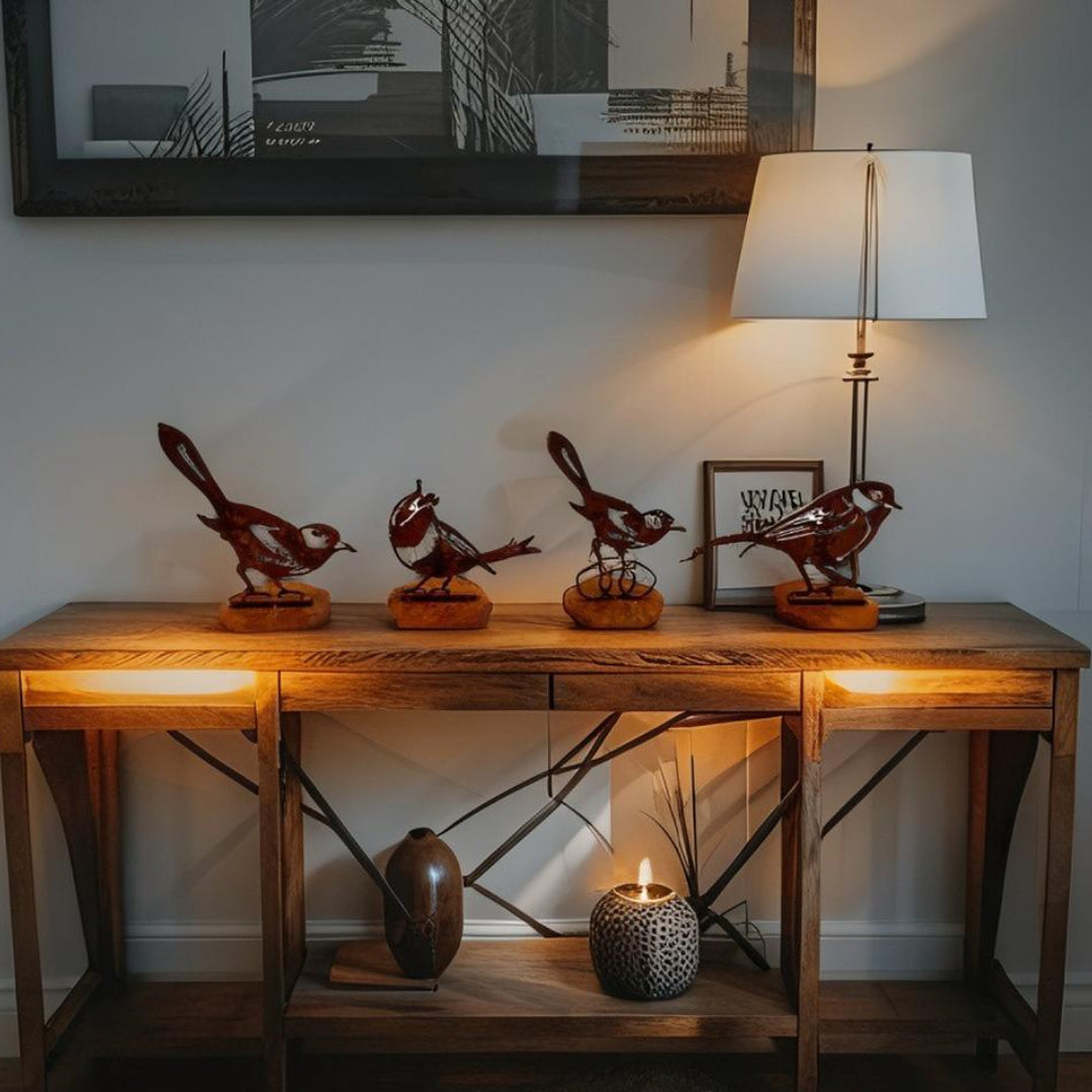 Laser Cut Birds on Base Set - 4 Assorted Rust Iron 19cm