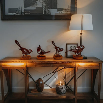Laser Cut Birds on Base Set - 4 Assorted Rust Iron 19cm