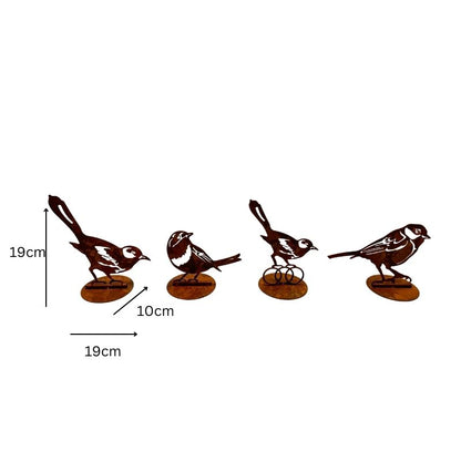 Laser Cut Birds on Base Set - 4 Assorted Rust Iron 19cm