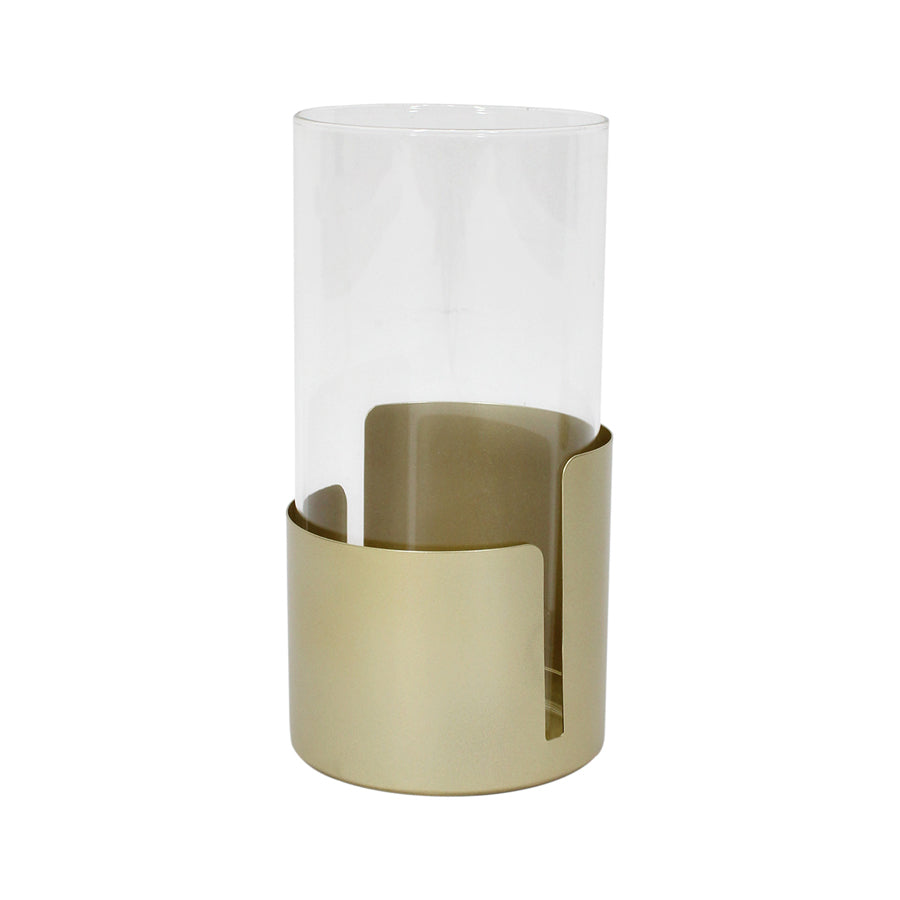 Aura Pillar Candleholder - Gold Iron & Glass, 13x25cm