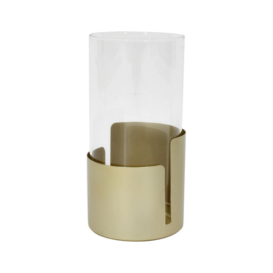 Aura Pillar Candleholder - Gold Iron & Glass, 13x25cm