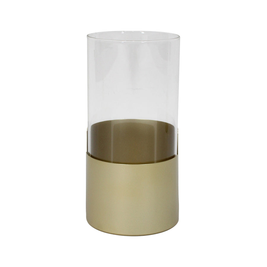 Aura Pillar Candleholder - Gold Iron & Glass, 13x25cm