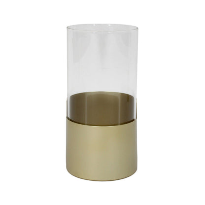 Aura Pillar Candleholder - Gold Iron & Glass, 13x25cm