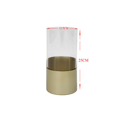 Aura Pillar Candleholder - Gold Iron & Glass, 13x25cm