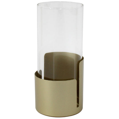 Aura Pillar Candleholder - Gold Iron & Glass, 9x20cm