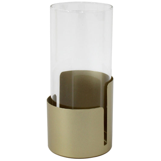 Aura Pillar Candleholder - Gold Iron & Glass, 9x20cm