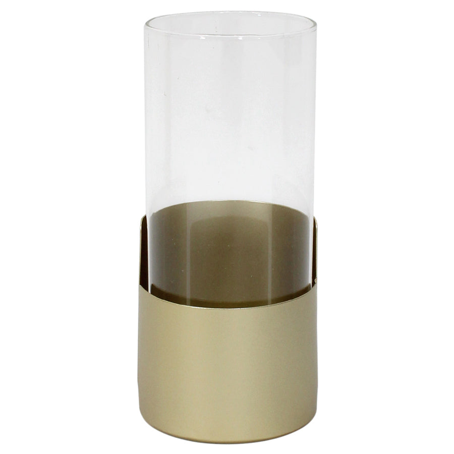 Aura Pillar Candleholder - Gold Iron & Glass, 9x20cm