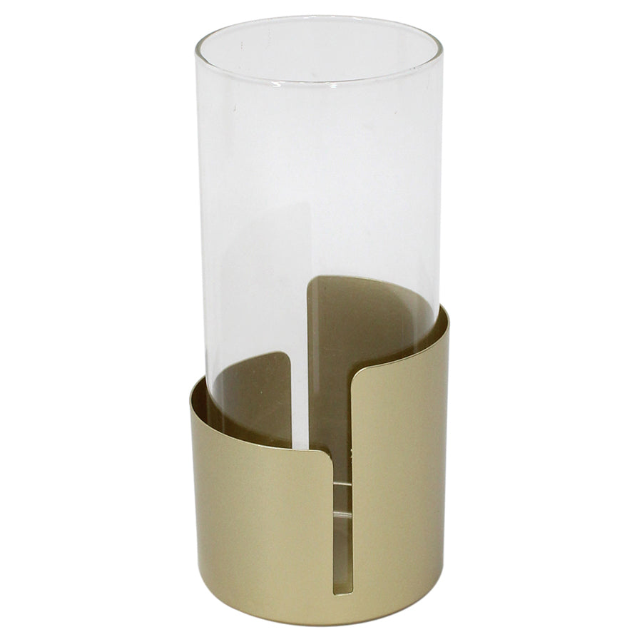 Aura Pillar Candleholder - Gold Iron & Glass, 9x20cm
