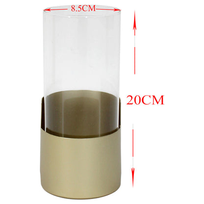 Aura Pillar Candleholder - Gold Iron & Glass, 9x20cm