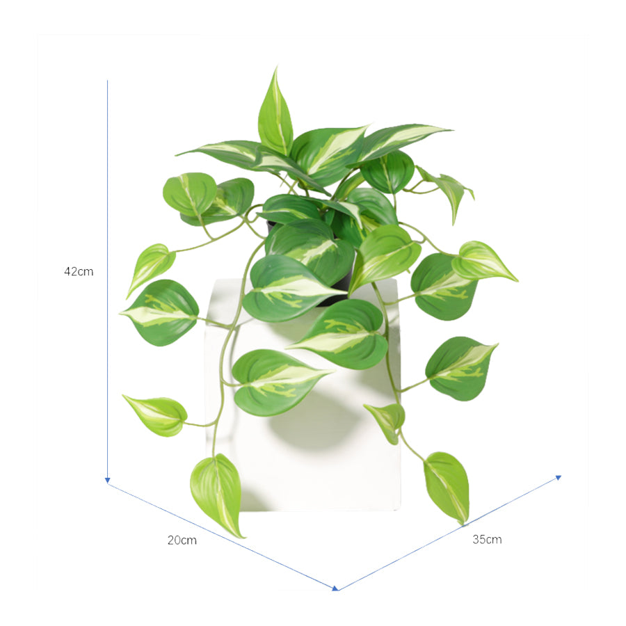 Potted Artificial Hanging Variegated Pothos 42cm