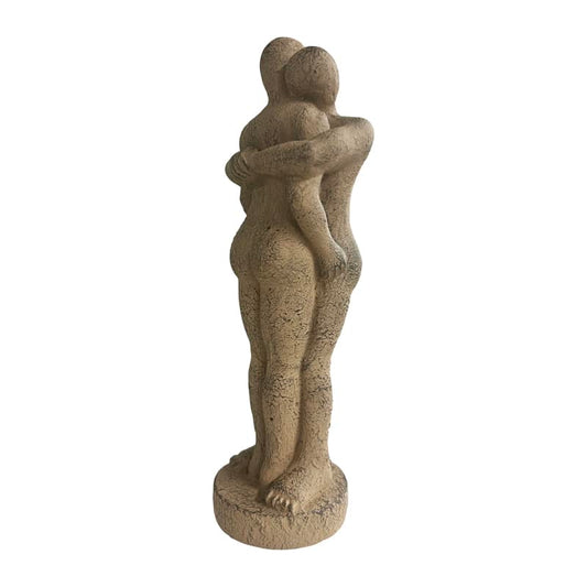 Premium Decorative Statue Hugging Couple Cement for Indoor/Outdoor - Distressed Brown 36cm