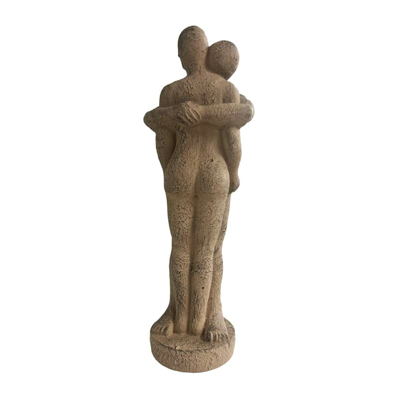 Premium Decorative Statue Hugging Couple Cement for Indoor/Outdoor - Distressed Brown 36cm