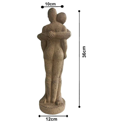 Premium Decorative Statue Hugging Couple Cement for Indoor/Outdoor - Distressed Brown 36cm