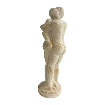 Cement Statue Ornament Hugging Couple Indoor/Outdoor - Distressed Off-White 28cm