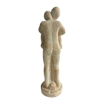 Cement Statue Ornament Hugging Couple Indoor/Outdoor - Distressed Off-White 28cm