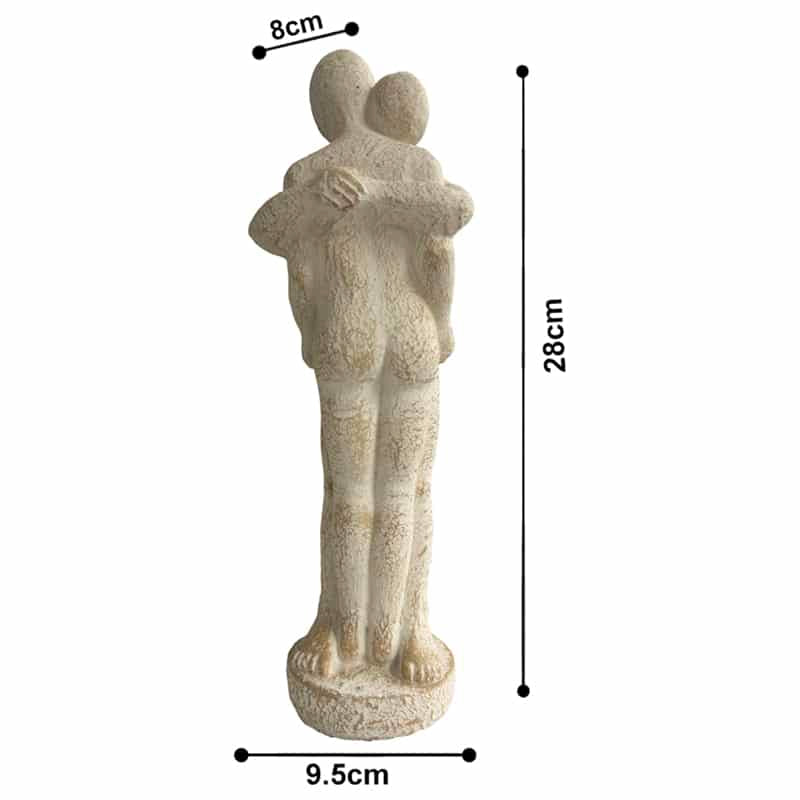Cement Statue Ornament Hugging Couple Indoor/Outdoor - Distressed Off-White 28cm