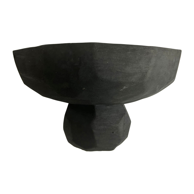 Decorative Footed Bowl, Cement - Contemporary Black 23cm