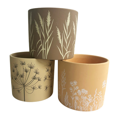 Set 3 Asst Flowergrass Design Planters w Hole + Plug 17cm