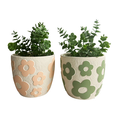 Set 2 Assorted Pastel Flower Planters w Hole + Plug 17cm