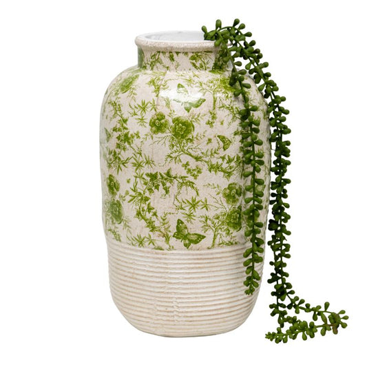 Green Cement Stoneware Look Vase, 37cm