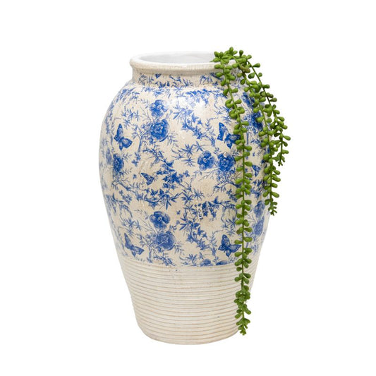 Glazed Blue Stoneware Vase, 25cm