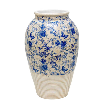 Glazed Blue Stoneware Vase, 25cm