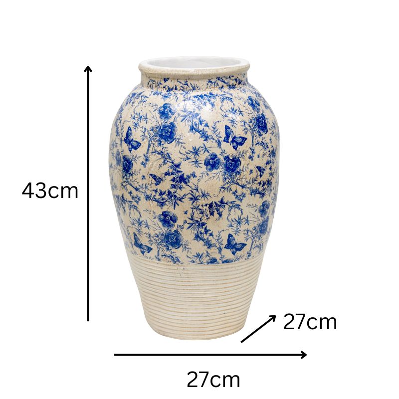 Glazed Blue Stoneware Vase, 25cm