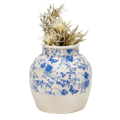 Glazed Blue Stoneware Vase, 33cm