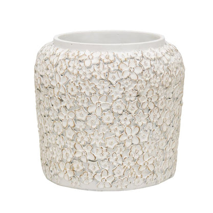 White Flower Embossed Planter w Hole + Plug 25cm