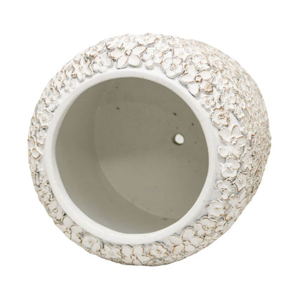 White Flower Embossed Planter w Hole + Plug 25cm