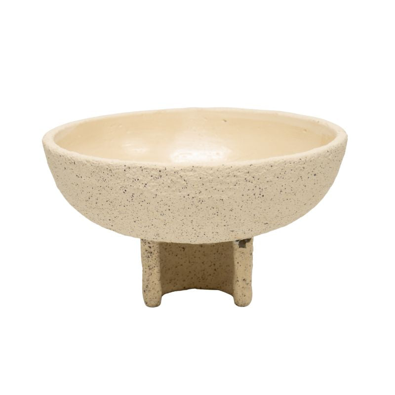 Premium Cement Bowl with Curved Base and Texture - Beige 25cm