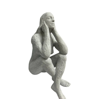 Lady Statue with Elbows on Knees - 23cm Decorative Figure