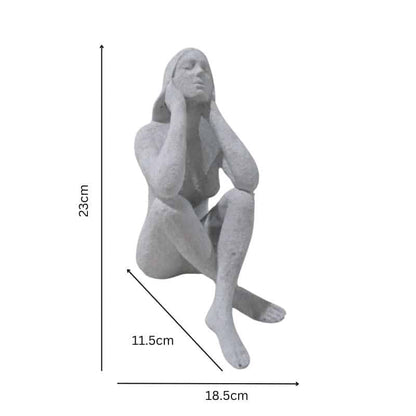 Lady Statue with Elbows on Knees - 23cm Decorative Figure