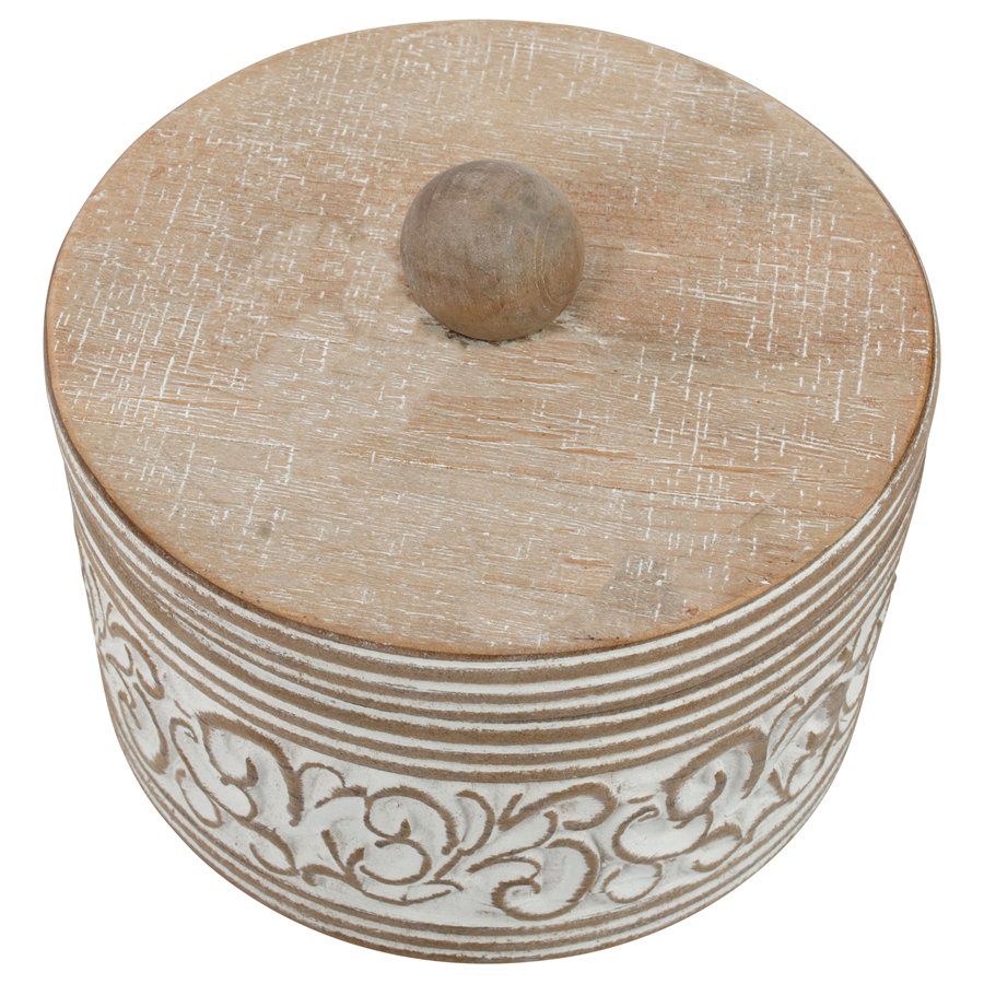 Round Carved White Trinket Box 17x14cm