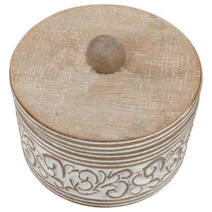 Round Carved White Trinket Box 17x14cm