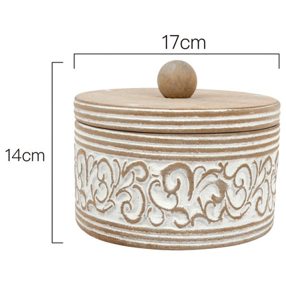 Round Carved White Trinket Box 17x14cm