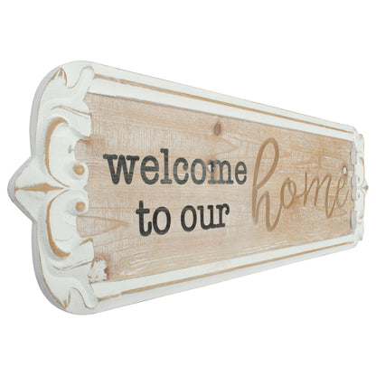 Carved 'Welcome to Our Home' Wall Art 80x25cm