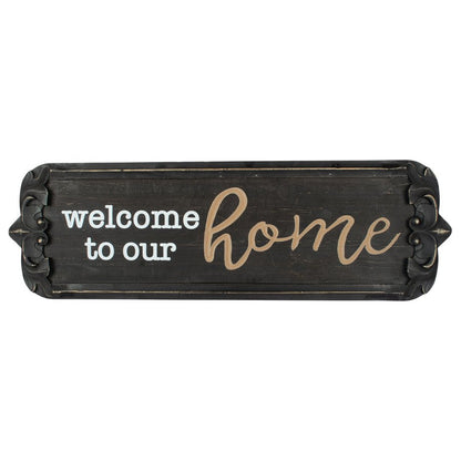 Nero 'Welcome to  Our Home' Carved Wall Art 80x25cm