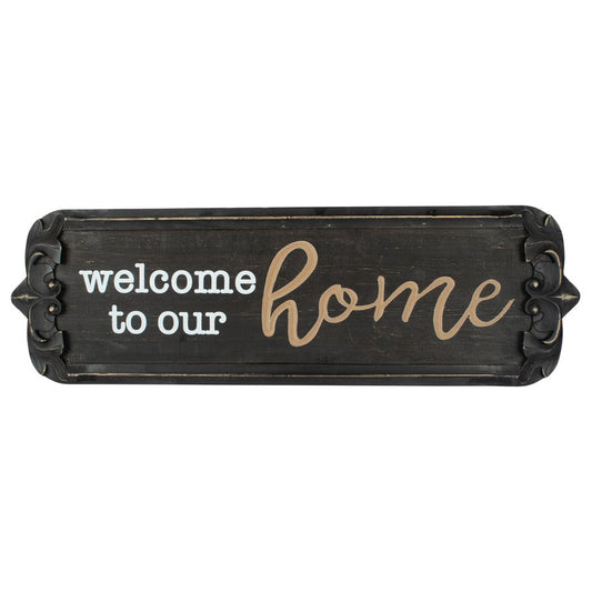 Nero 'Welcome to  Our Home' Carved Wall Art 80x25cm