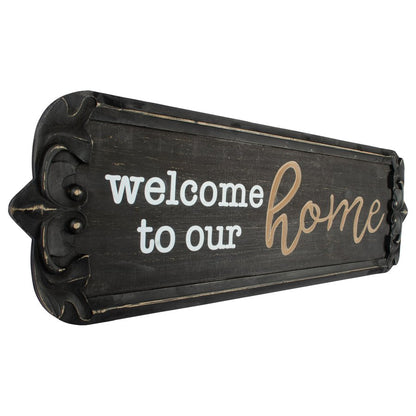Nero 'Welcome to  Our Home' Carved Wall Art 80x25cm