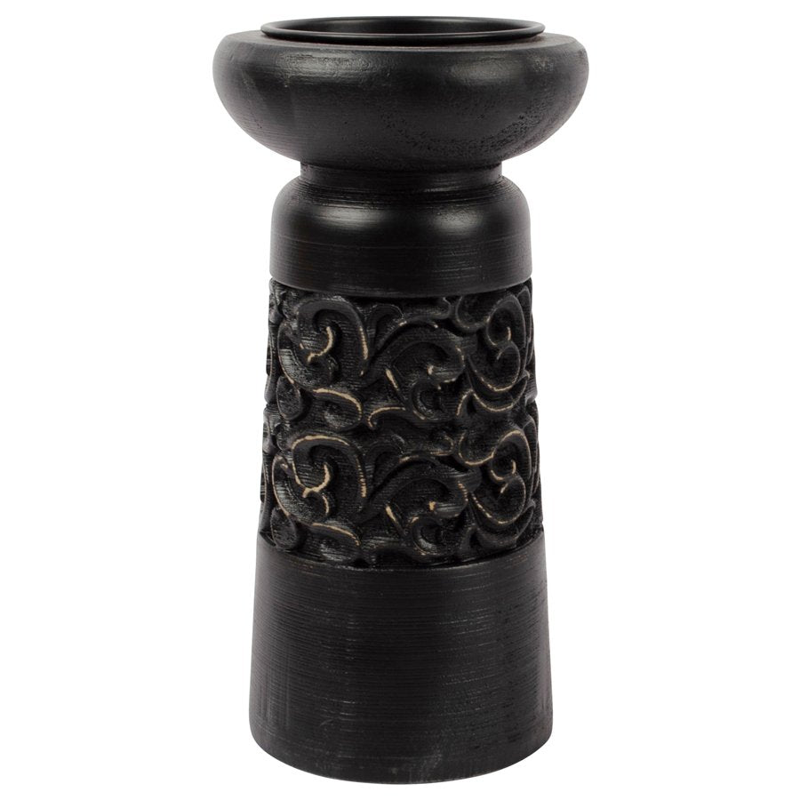 Nero Carved Pillar Candleholder 11.5x23cm