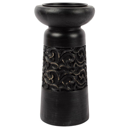 Nero Carved Pillar Candleholder 11.5x23cm