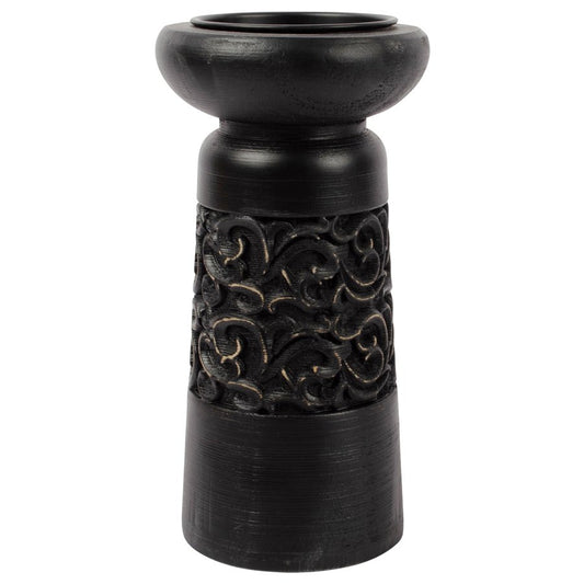 Nero Carved Pillar Candleholder 11.5x23cm